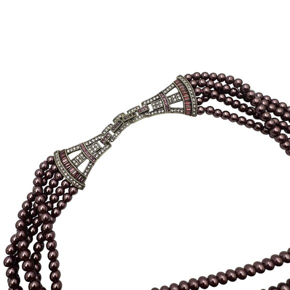 Heidi Daus Multicolor Crystal Purple Faux Pearl Bronze Statement 18" Necklace - Picture 2 of 3